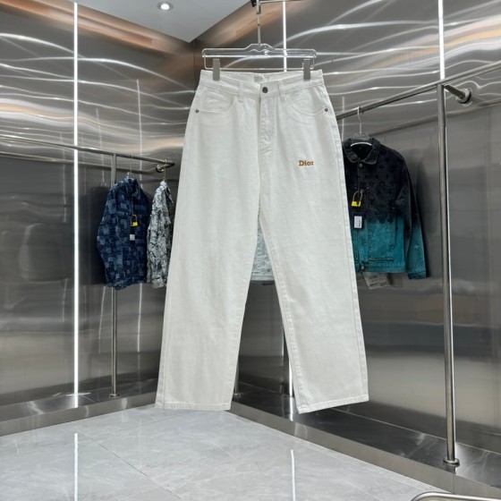 Dior White Logo-Embroidered Straight-Leg Denim Jeans
